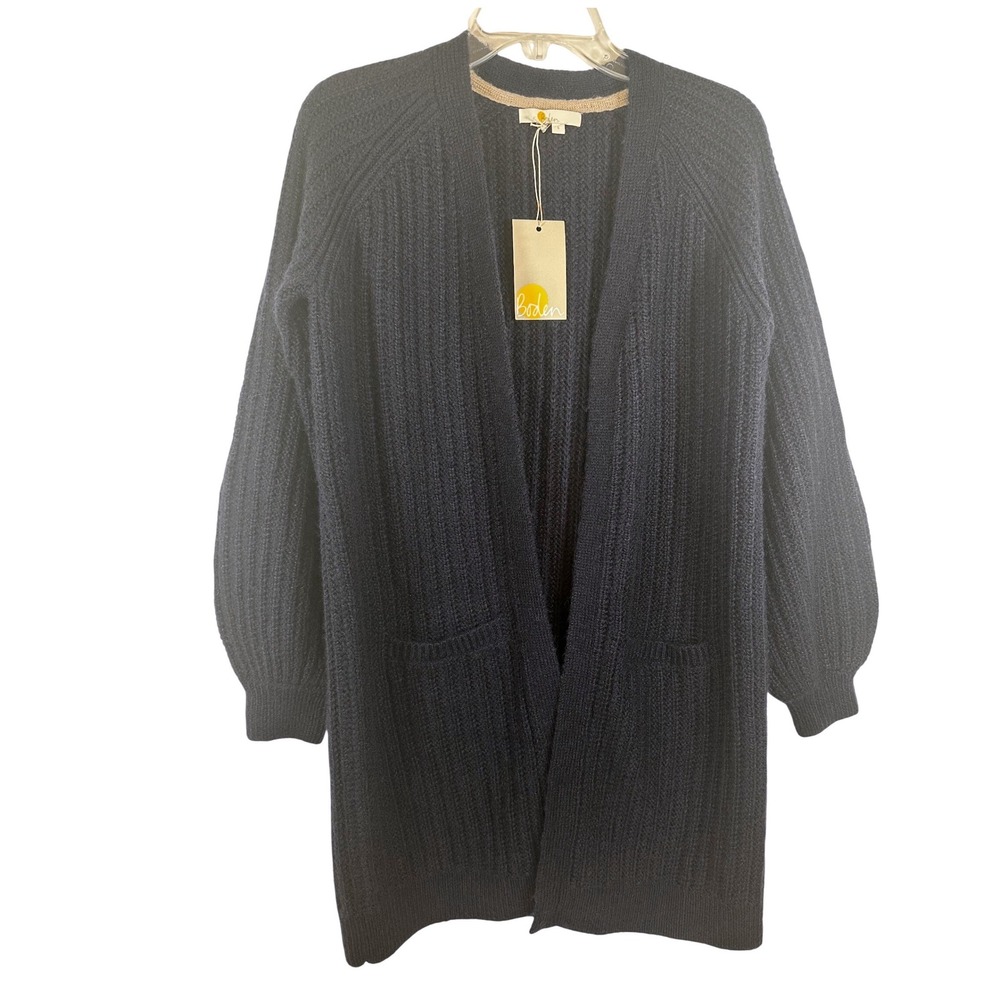 Boden Mohair Wool Blend Longline Cardigan Sweater Navy Blue Size S NWT